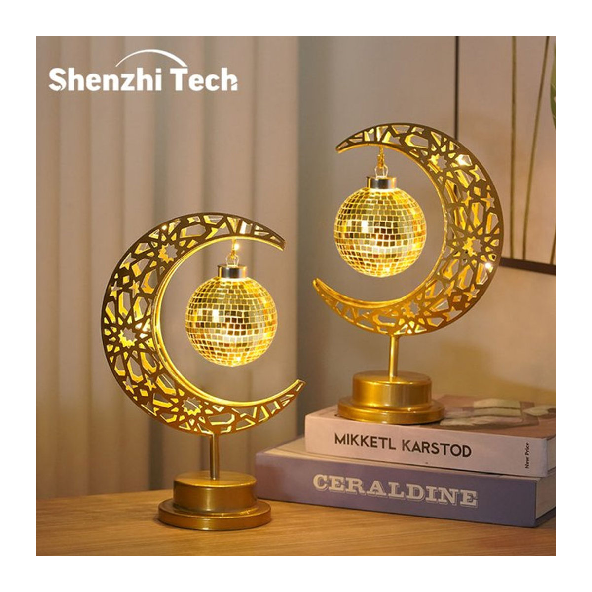SHENZHITECH LED Tischlampe Mondkugel in Gelb aus Metall für eine moderne Dekoration - Bild 1