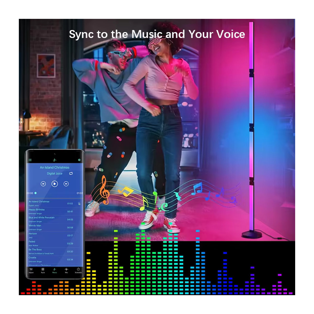 SHENZHITECH Moderne RGB LED Stehlampe mit Fernbedienung, Sprach- und App-Steuerung sowie Musiksynchronisierung in Bunt - Bild 5