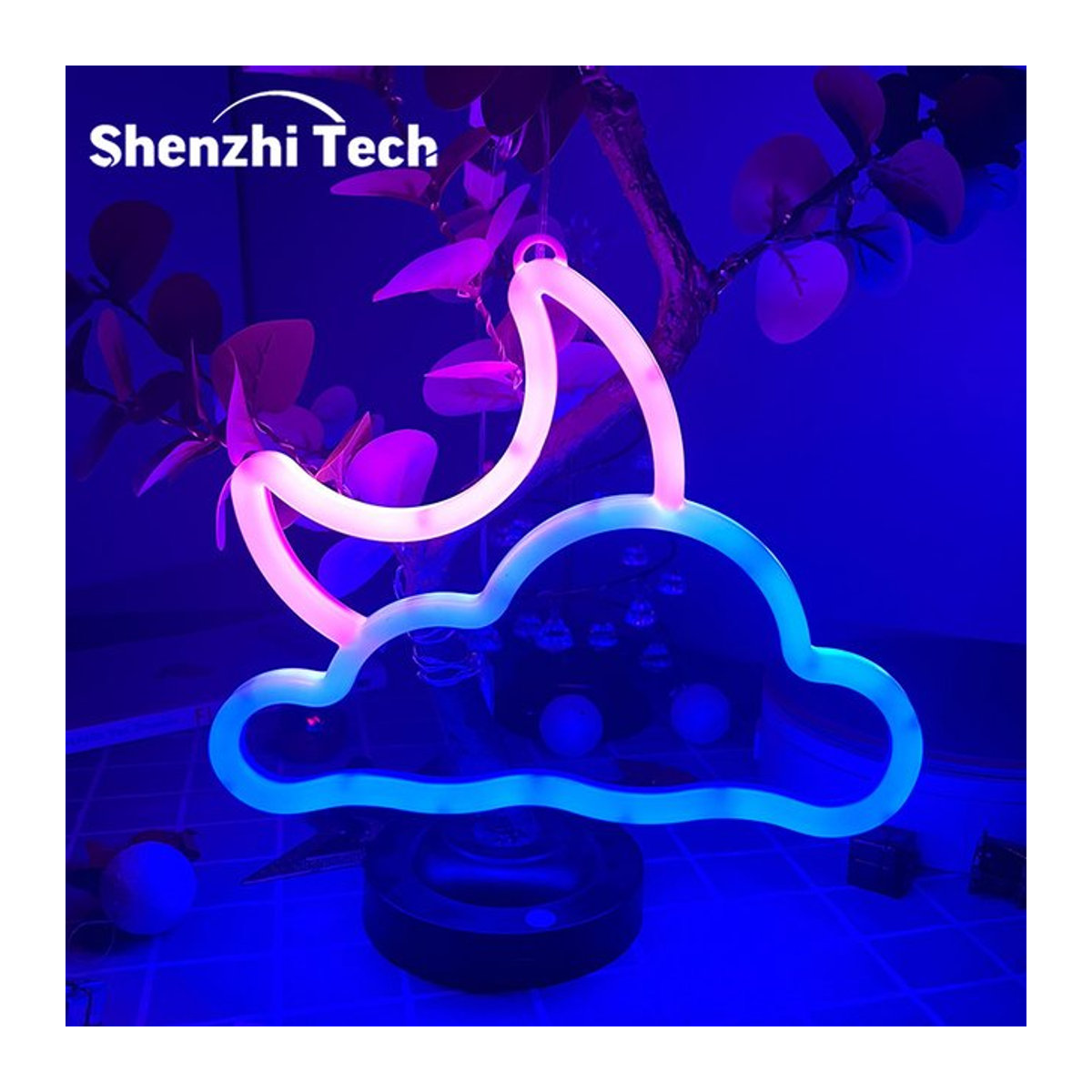 SHENZHITECH Neon Schild LED Wandleuchte Mond und Wolke in Bunt für moderne Wanddekoration - Bild 1