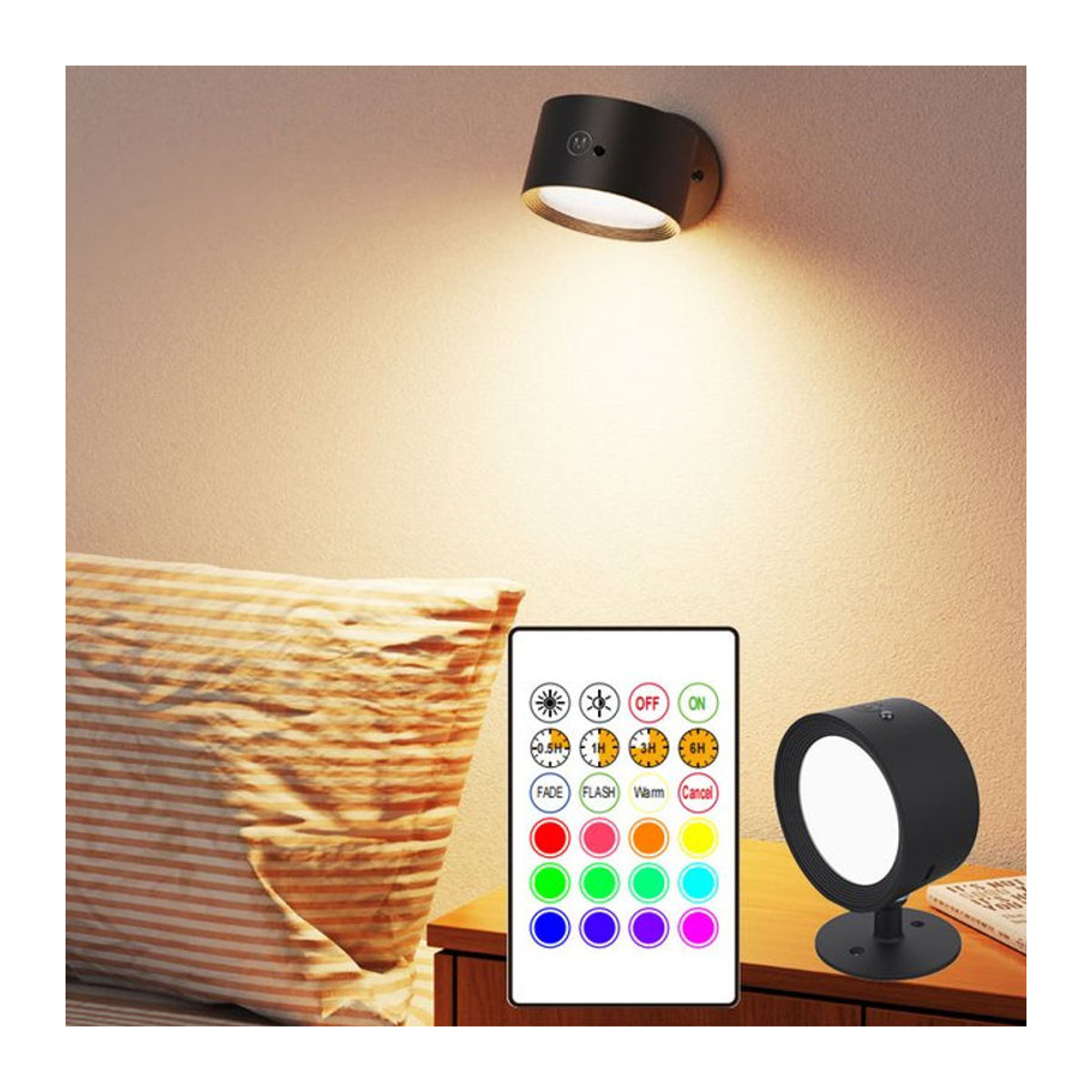 SHENZHITECH RGB LED Wandstrahler in Schwarz mit Fernbedienung und Touch-Steuerung, wiederaufladbar und 360 Grad verstellbar, buntes Akzentlicht für deine Inneneinrichtung - Bild 1