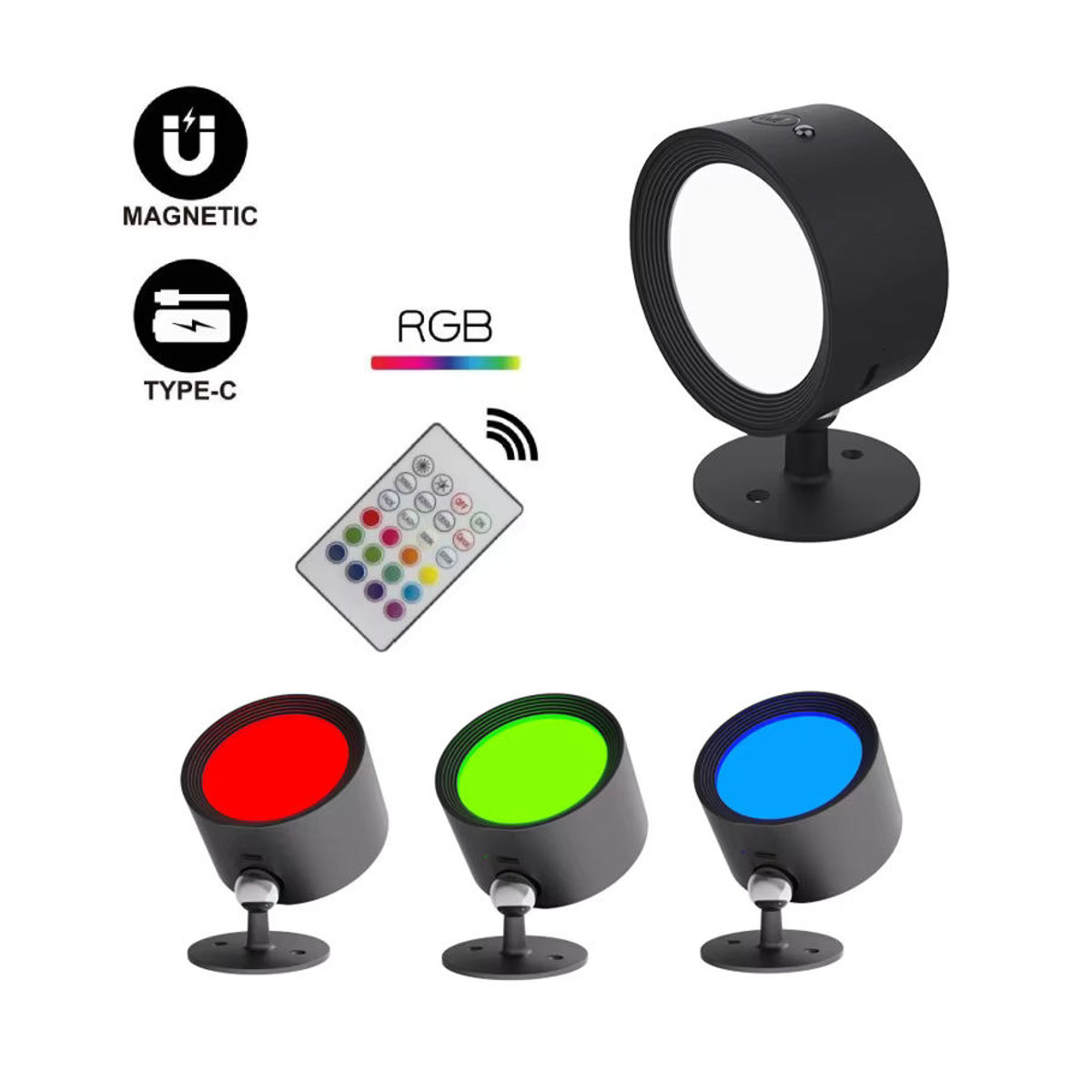 SHENZHITECH RGB LED Wandstrahler in Schwarz mit Fernbedienung und Touch-Steuerung, wiederaufladbar und 360 Grad verstellbar, buntes Akzentlicht für deine Inneneinrichtung - Bild 4