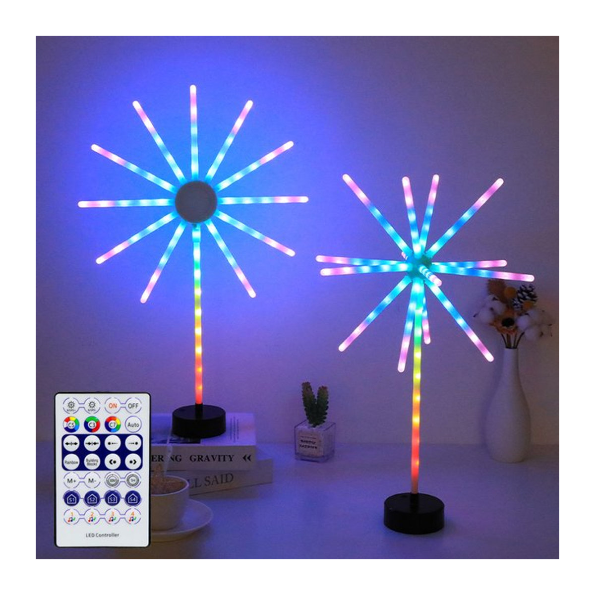 SHENZHITECH Smart LED Feuerwerk Tischlampe mit App- und Fernbedienung, RGB Nachtlicht in Bunt, Modernes Design - Bild 1