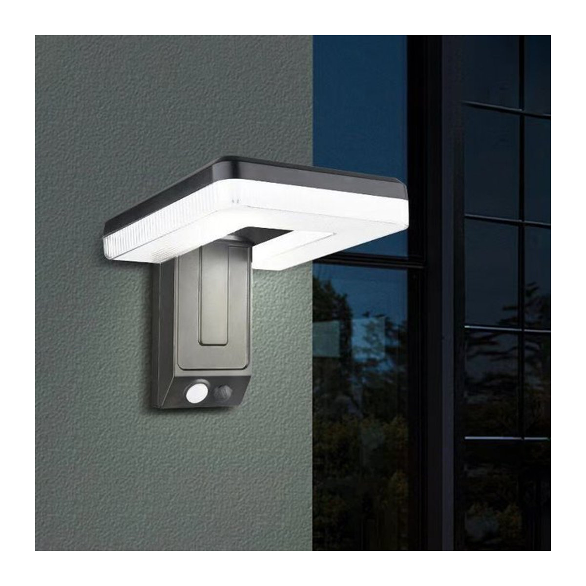 SHENZHITECH Solar-Wandleuchte mit 120 Grad klappbarem Kopf, Infrarot-Bewegungssensor, 3 Lichtmodi und IP65 wasserdichtem Gehäuse in Schwarz - Bild 1
