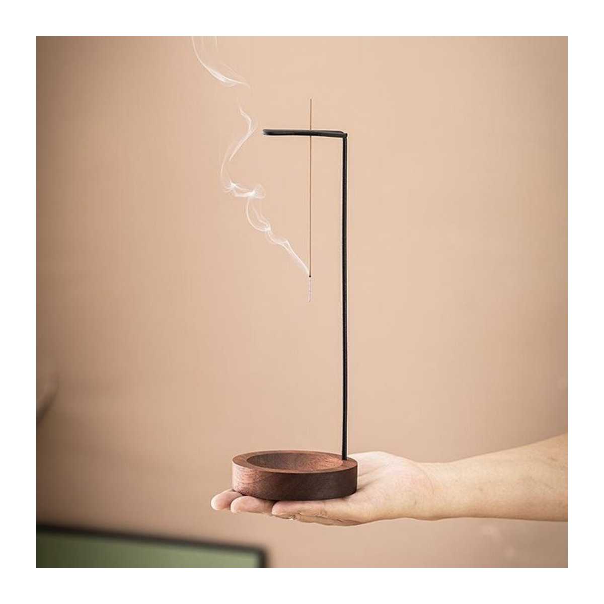 SheyIn Räucherstäbchenhalter aus Holz und Metall in Schwarz mit Aschefang-Design für Meditation und Dekoration - Bild 1