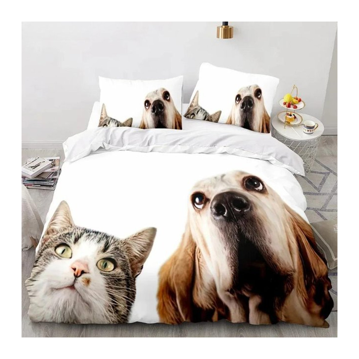 Shiba Inu Hund Bettwäsche Set mit Reißverschluss für Kinder und Jungen, 2-teiliges Bettbezug Set, Breite: 133 cm, Länge: 200 cm (Hinweis: Da im Originaltext nur 70x133cm steht, was für ein Bettbezug-Set unüblich ist, wird hier nur der Textinhalt übernomme - Bild 1
