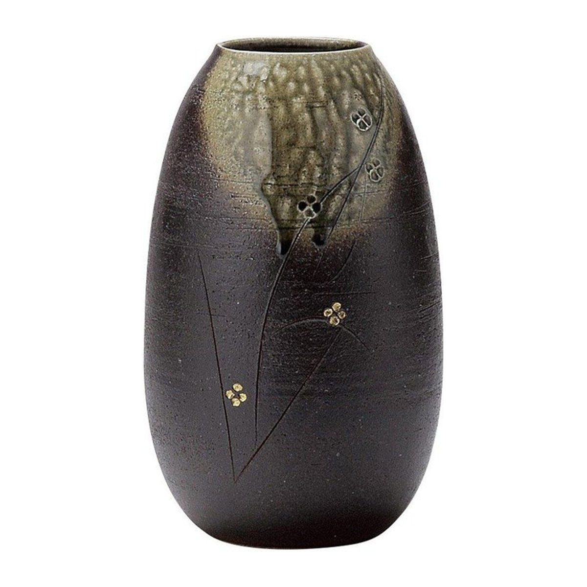 Shigaraki-Keramik Hechimon Blumenvase in Grün mit Jujube-Blumenmuster - Bild 1