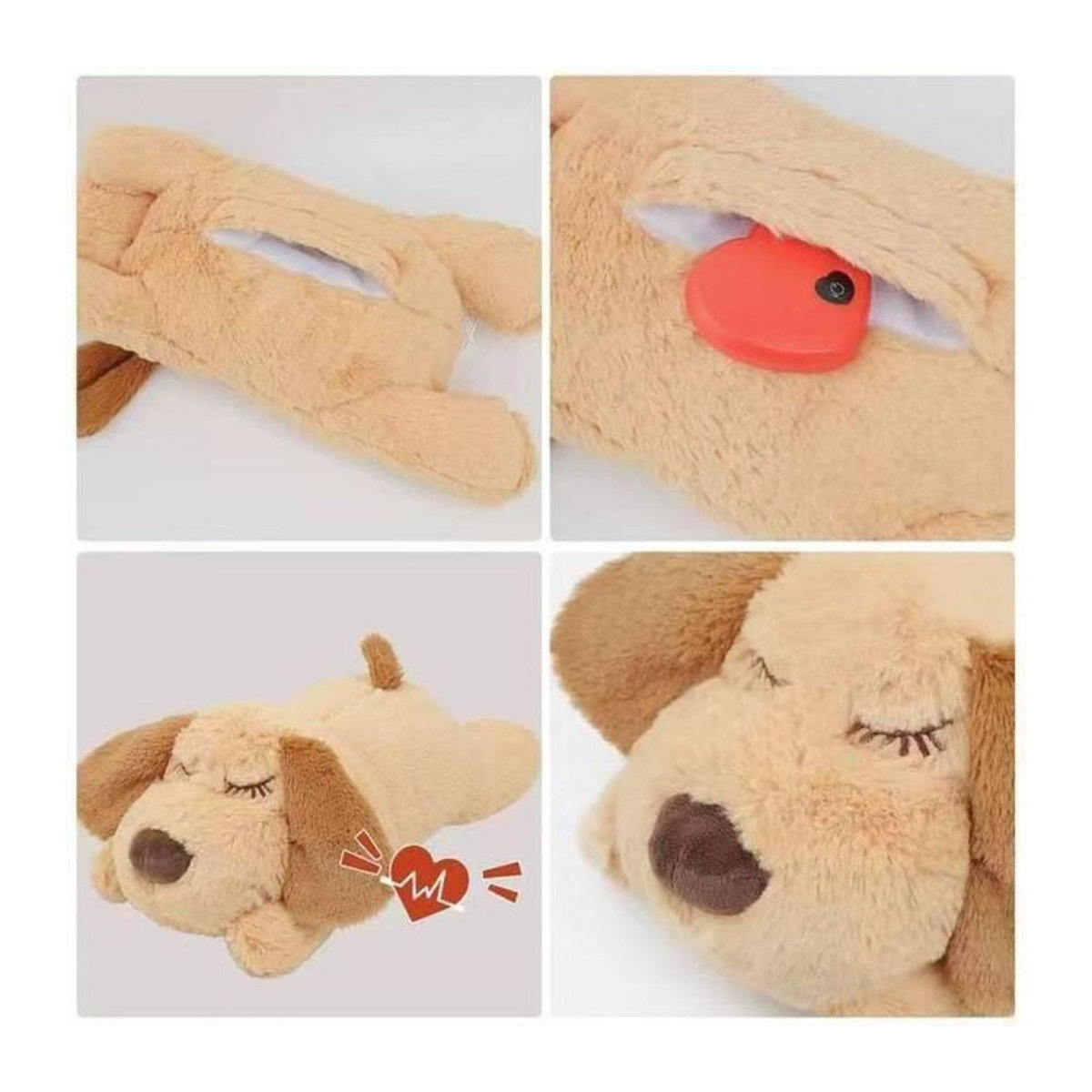 Shihehong Angstlösender Hund mit Herzschlag als Schlafhilfe für Welpen, Plüschtier in Beige, B/T/H: 40 x 16 x 14 cm - Bild 2