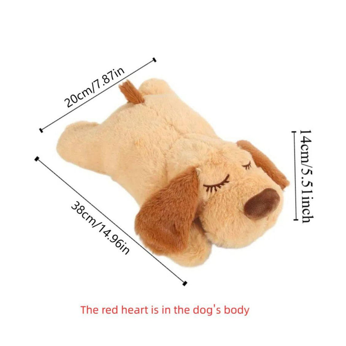 Shihehong Angstlösender Hund mit Herzschlag als Schlafhilfe für Welpen, Plüschtier in Beige, B/T/H: 40 x 16 x 14 cm - Bild 3