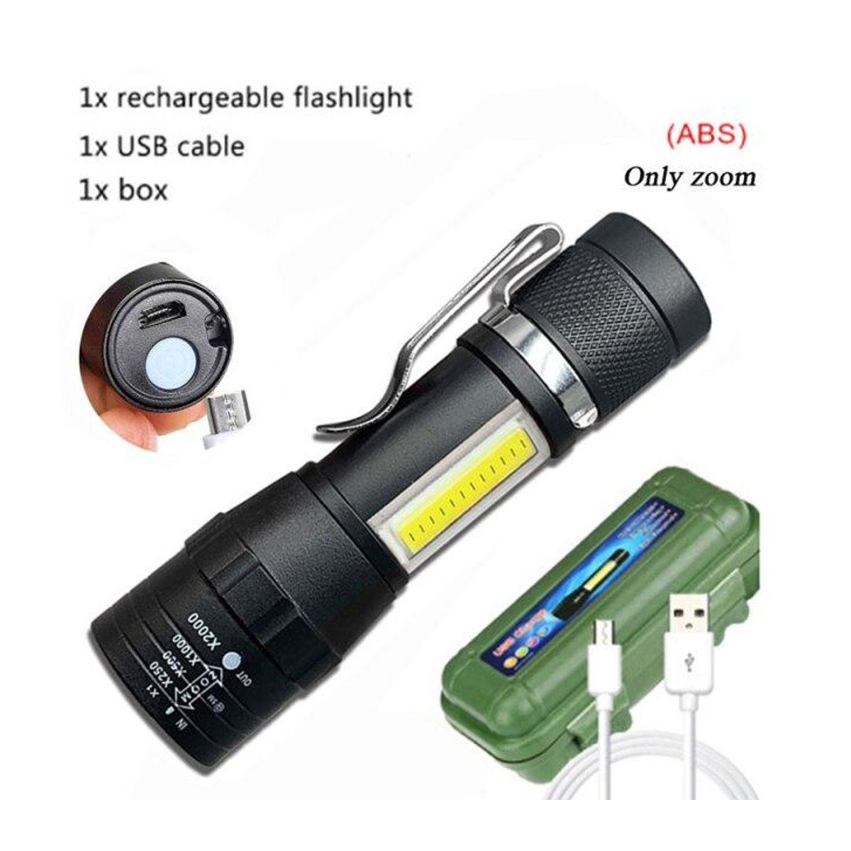 SHIJIN Light LED-Taschenlampe mit XPE und COB, USB wiederaufladbar, wasserdicht und zoombar, Schwarz - Bild 2