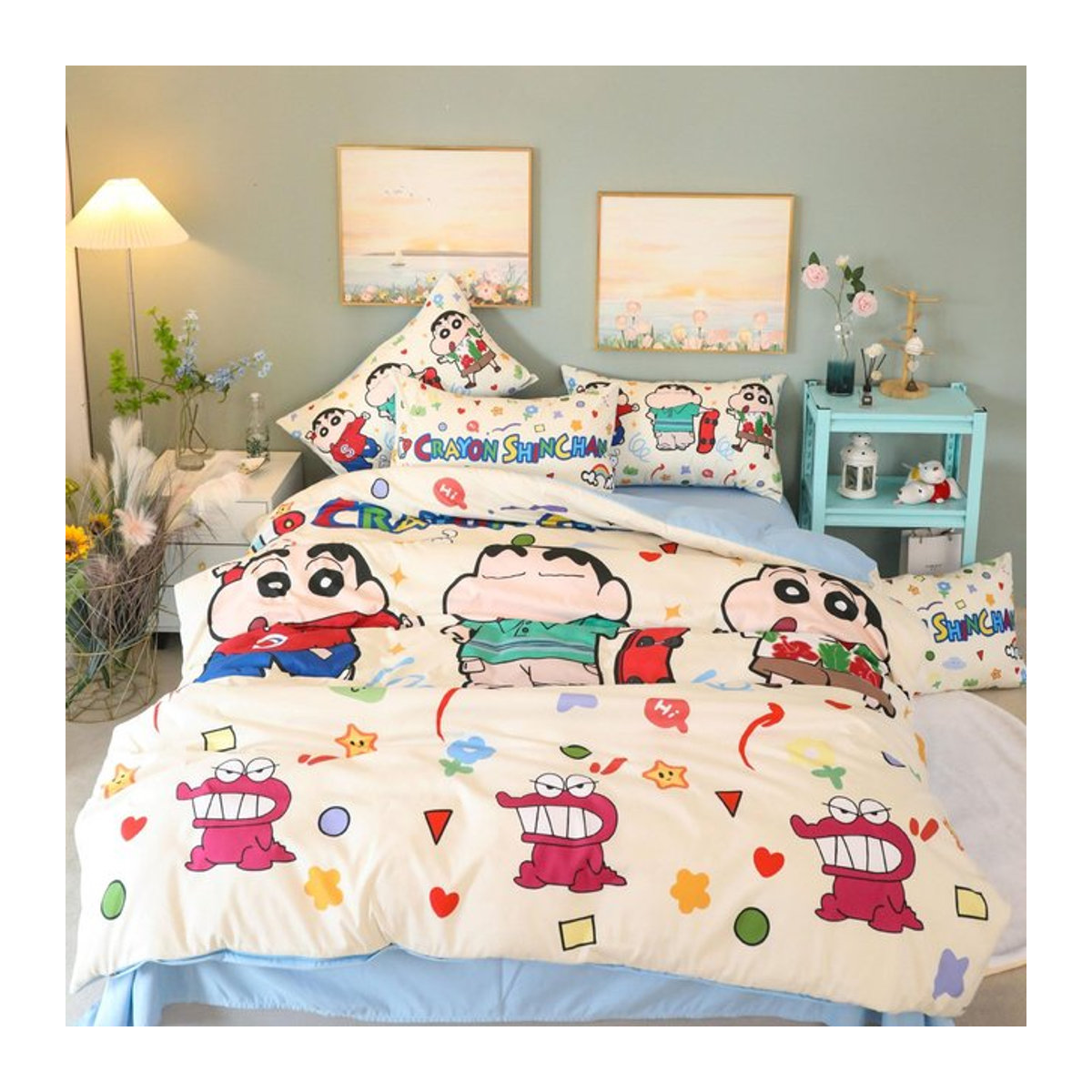 Shin-chan Cartoon Bettwäscheset bunt mit Bettbezug und Kissenbezug für Jungen und Mädchen, B/H: 135 x 200 cm - Bild 1