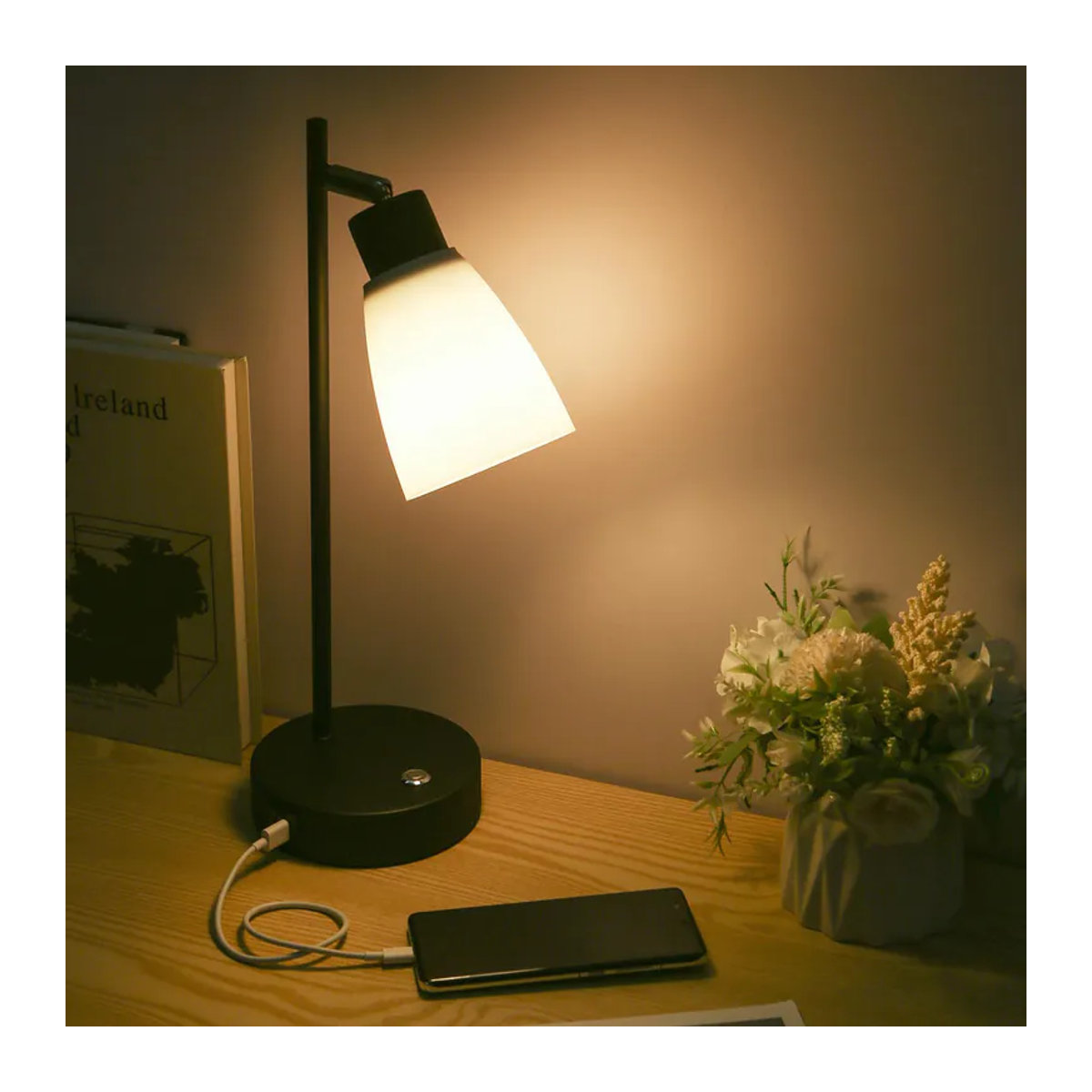 Shineslay Industrie-Tischlampe im Retro-Design mit USB- und Typ-C-Ladeanschluss, stufenlos dimmbar, E27, Metall und Kunststoff - Bild 2
