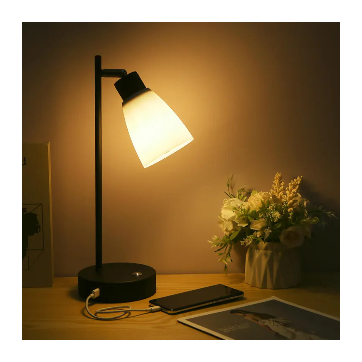 Shineslay Industrie-Tischlampe im Retro-Design mit USB- und Typ-C-Ladeanschluss, stufenlos dimmbar, E27, Metall und Kunststoff - Bild 3