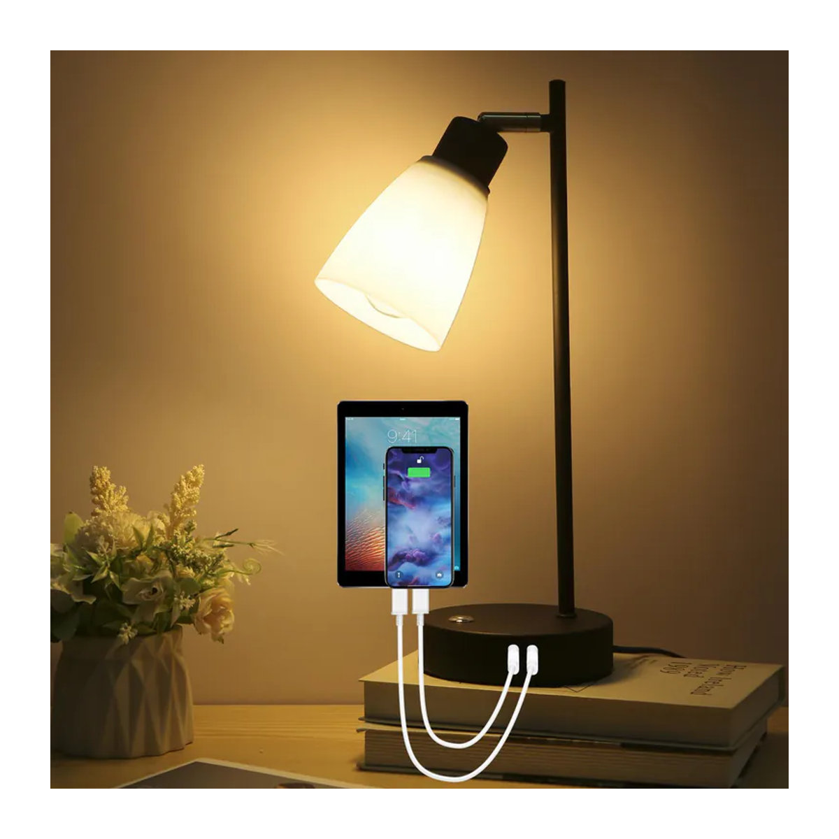 Shineslay Industrie-Tischlampe im Retro-Design mit USB- und Typ-C-Ladeanschluss, stufenlos dimmbar, E27, Metall und Kunststoff - Bild 5