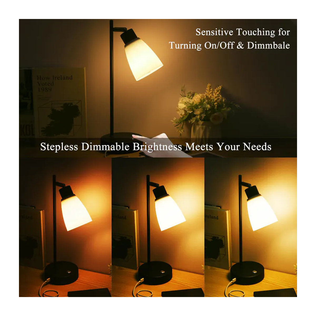 Shineslay Industrie-Tischlampe im Retro-Design mit USB- und Typ-C-Ladeanschluss, stufenlos dimmbar, E27, Metall und Kunststoff - Bild 7