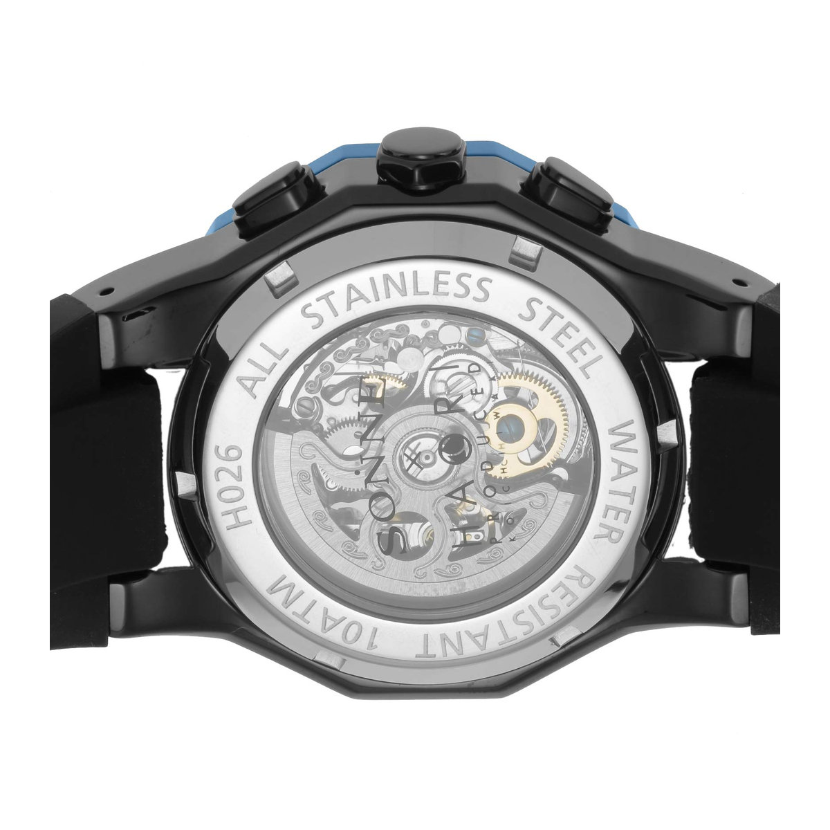SHUHARI Herrenuhr SONNE H026BU-BK in Schwarz aus rostfreiem Stahl und Gummi - Bild 2