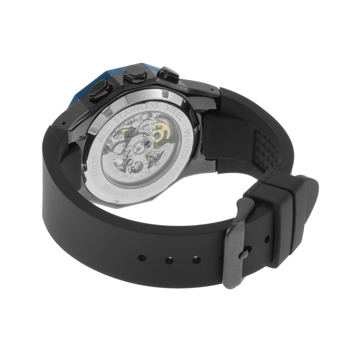 SHUHARI Herrenuhr SONNE H026BU-BK in Schwarz aus rostfreiem Stahl und Gummi - Bild 5