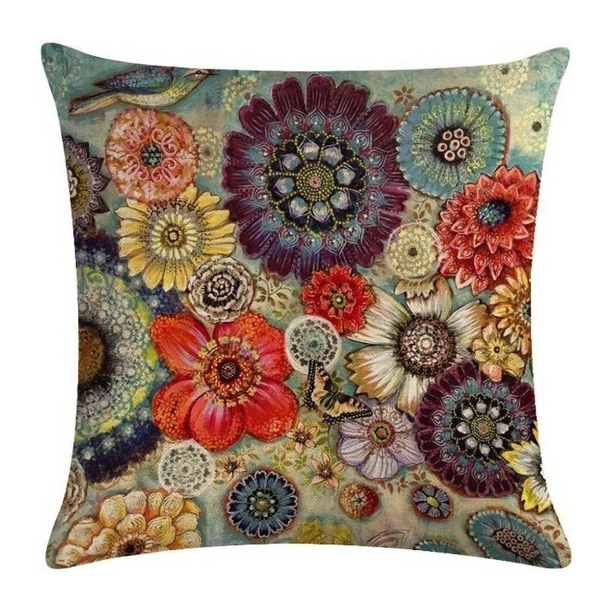 Shunika Chen Kissenbezug mit buntem Blumen- und Schmetterlingsmuster in Multicolor, B/H: 18 x 18 cm - Bild 1