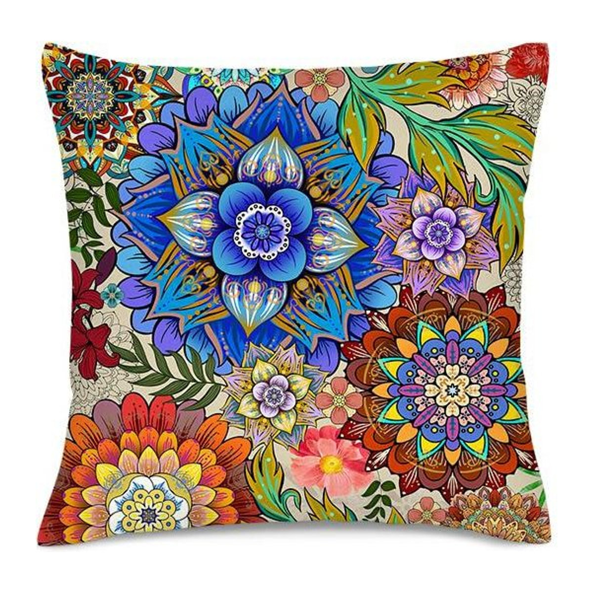 Shunika Chen Kissenbezug mit buntem floralem Mandala-Muster aus Peach Skin, B/B/H: 18 x 18 x 18 cm - Bild 1
