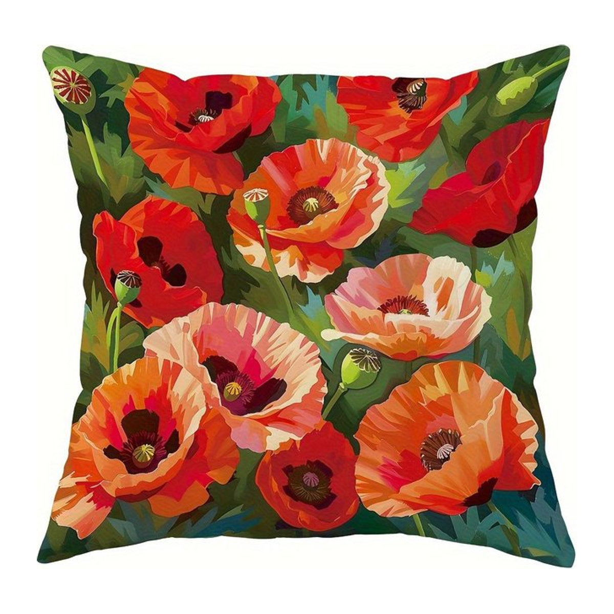 Shunika Chen Kissenbezug mit buntem Mohnblumen-Muster in Multicolor, B/B/H: 18 x 18 x 18 cm - Bild 1
