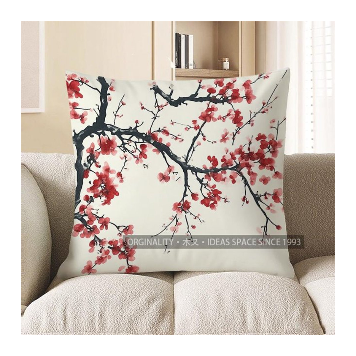 Shunika Chen Kissenbezug mit rotem Pflaumenblütenmuster für Sofa und Schlafzimmer, B/H: 18 x 18 cm, Rot - Bild 1