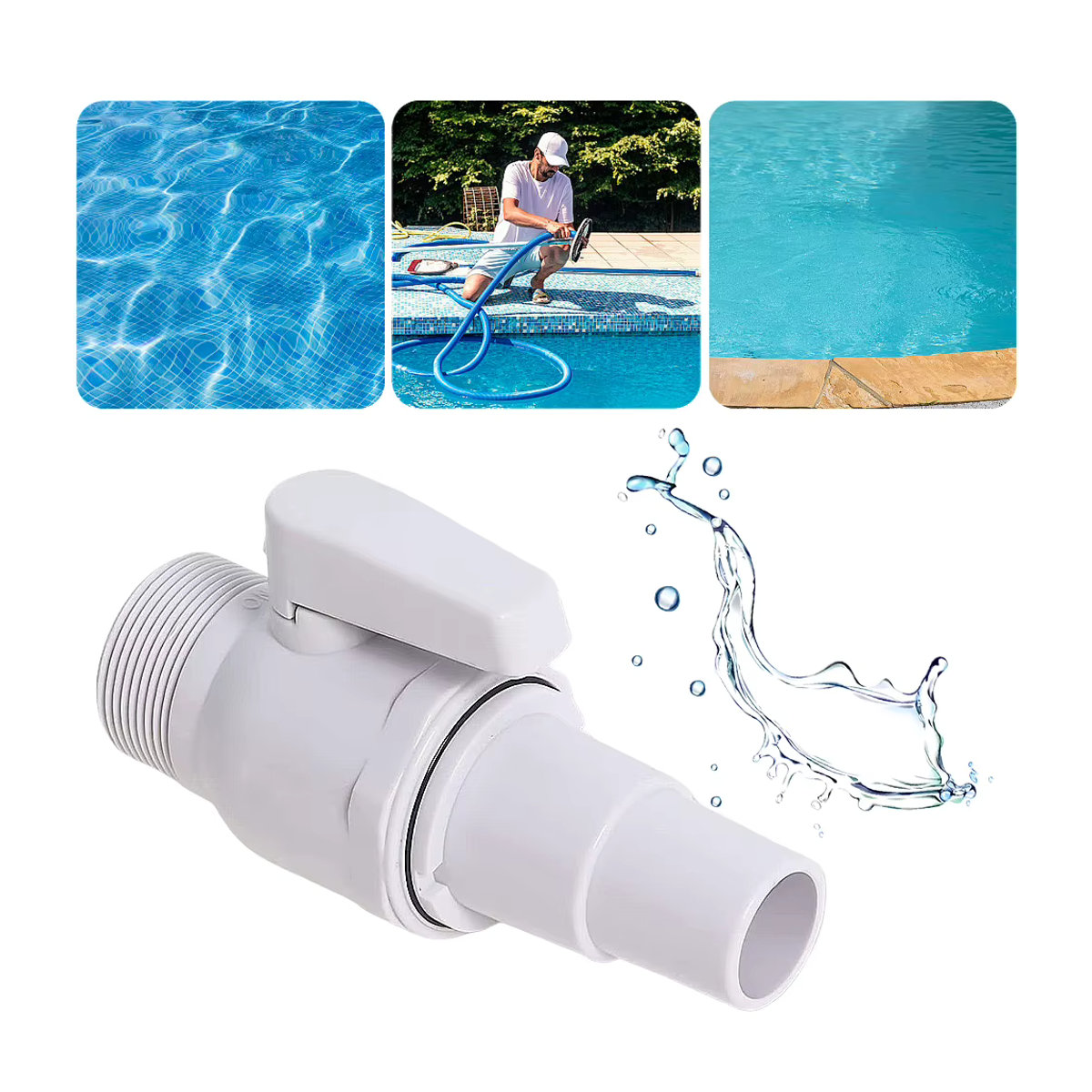 Shunmaii 2-Wege-Kugelhahn aus Kunststoff für Pool und Schwimmbad zur Durchflussregelung in Weiß - Bild 3