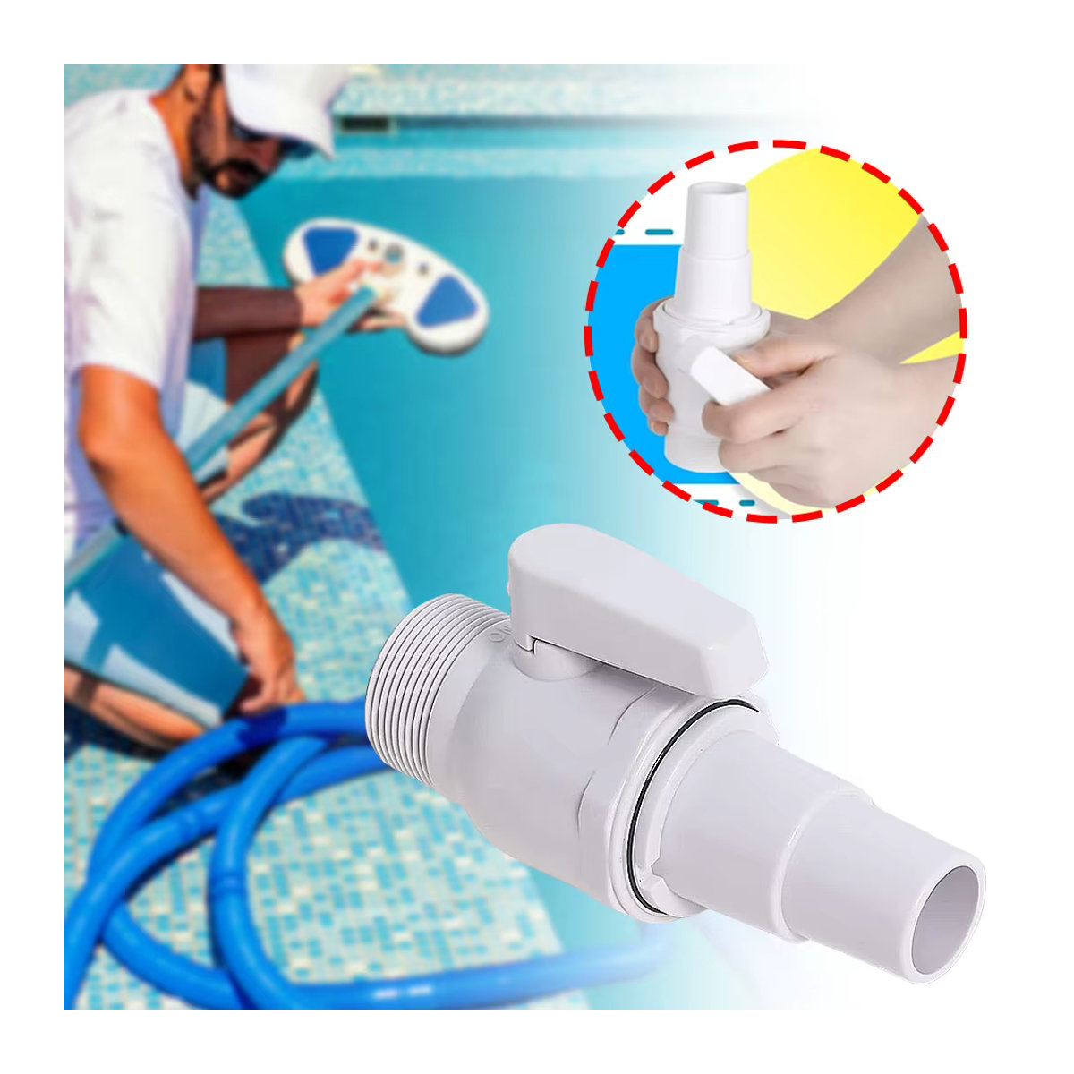 Shunmaii 2-Wege-Kugelhahn aus Kunststoff für Pool und Schwimmbad zur Durchflussregelung in Weiß - Bild 4