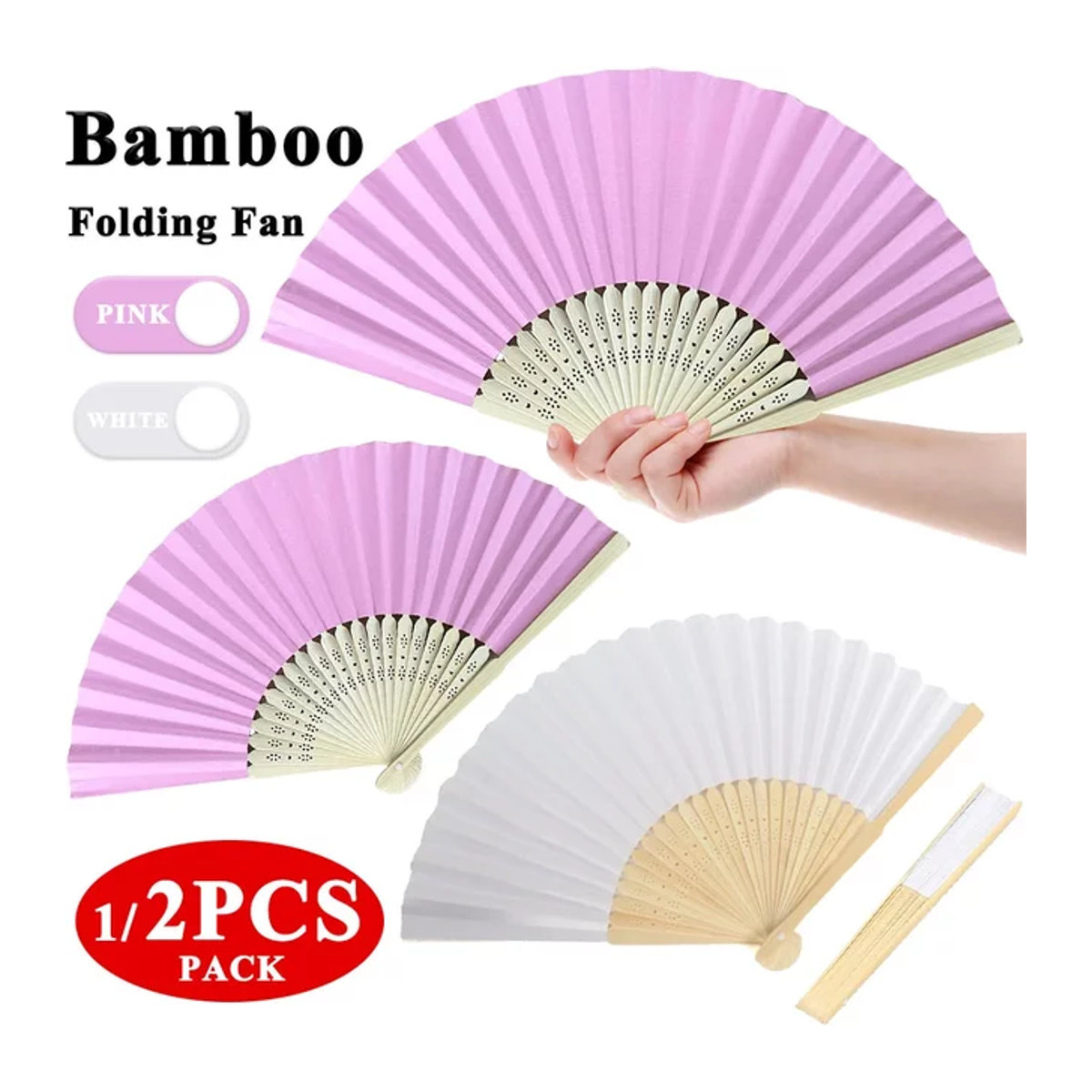 Shunmaii Faltfächer aus Papier und Bambus in Weiß und Rosa für Hochzeit und Tanz - Bild 1