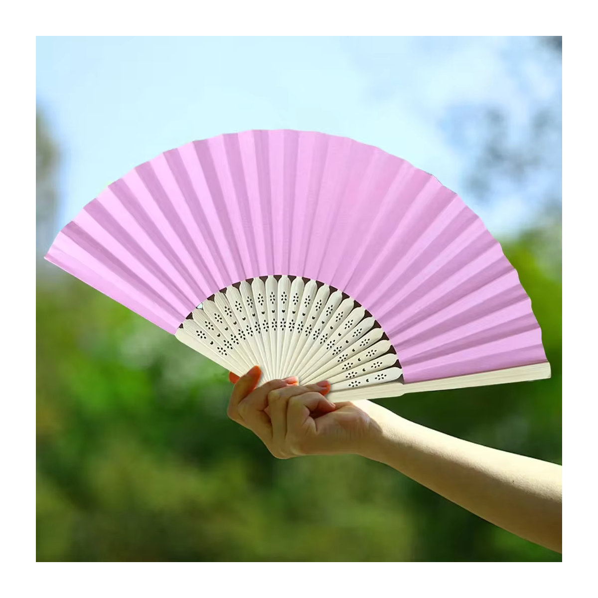 Shunmaii Faltfächer aus Papier und Bambus in Weiß und Rosa für Hochzeit und Tanz - Bild 2
