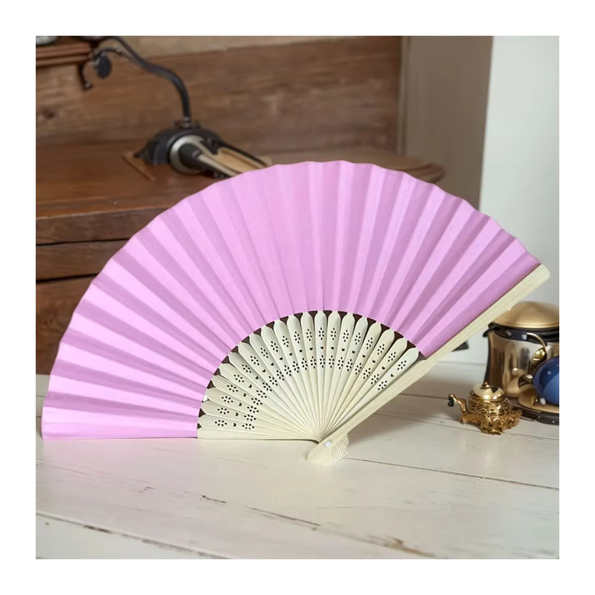 Shunmaii Faltfächer aus Papier und Bambus in Weiß und Rosa für Hochzeit und Tanz - Bild 3