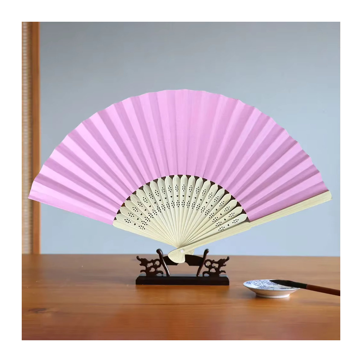 Shunmaii Faltfächer aus Papier und Bambus in Weiß und Rosa für Hochzeit und Tanz - Bild 4