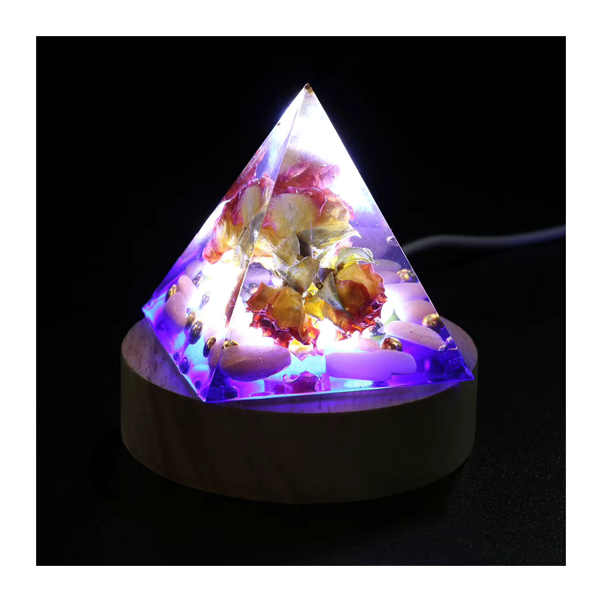 Shunmaii Orgonite Pyramide aus natürlichen Steinen und Holz in Mehrfarbig, 6 cm Höhe - Bild 3