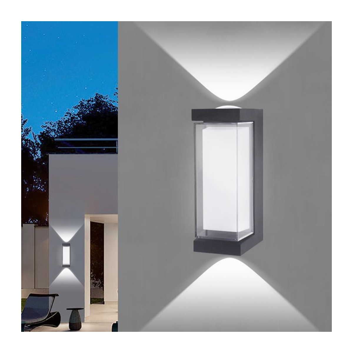 Si Solar Moderne LED Up Down Wandleuchte wasserdicht in Schwarz für Außen und Innen - Bild 1