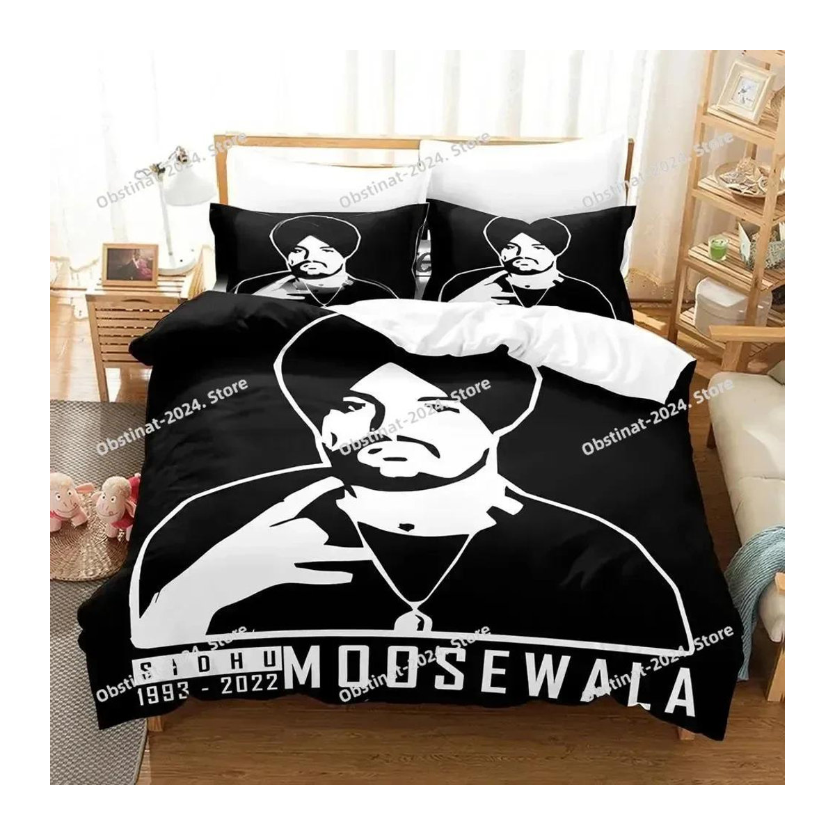 Sidhu Moosewala RIP Bettwäsche-Set mit Kissenbezug und Bettdeckenbezug, weich, B/H: 172 x 218 cm - Bild 1