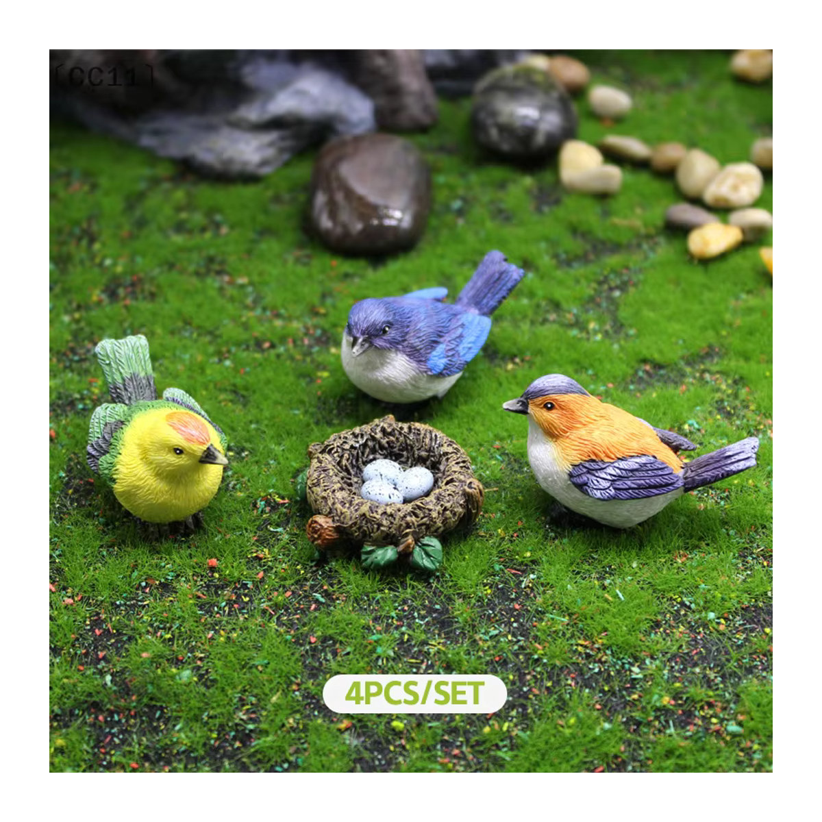 SigurBirdie Gartenornamente Set aus 4 Teilen mit Vogelnest und Vogeleiern für Mini Bonsai und Puppenhaus Dekoration - Bild 2