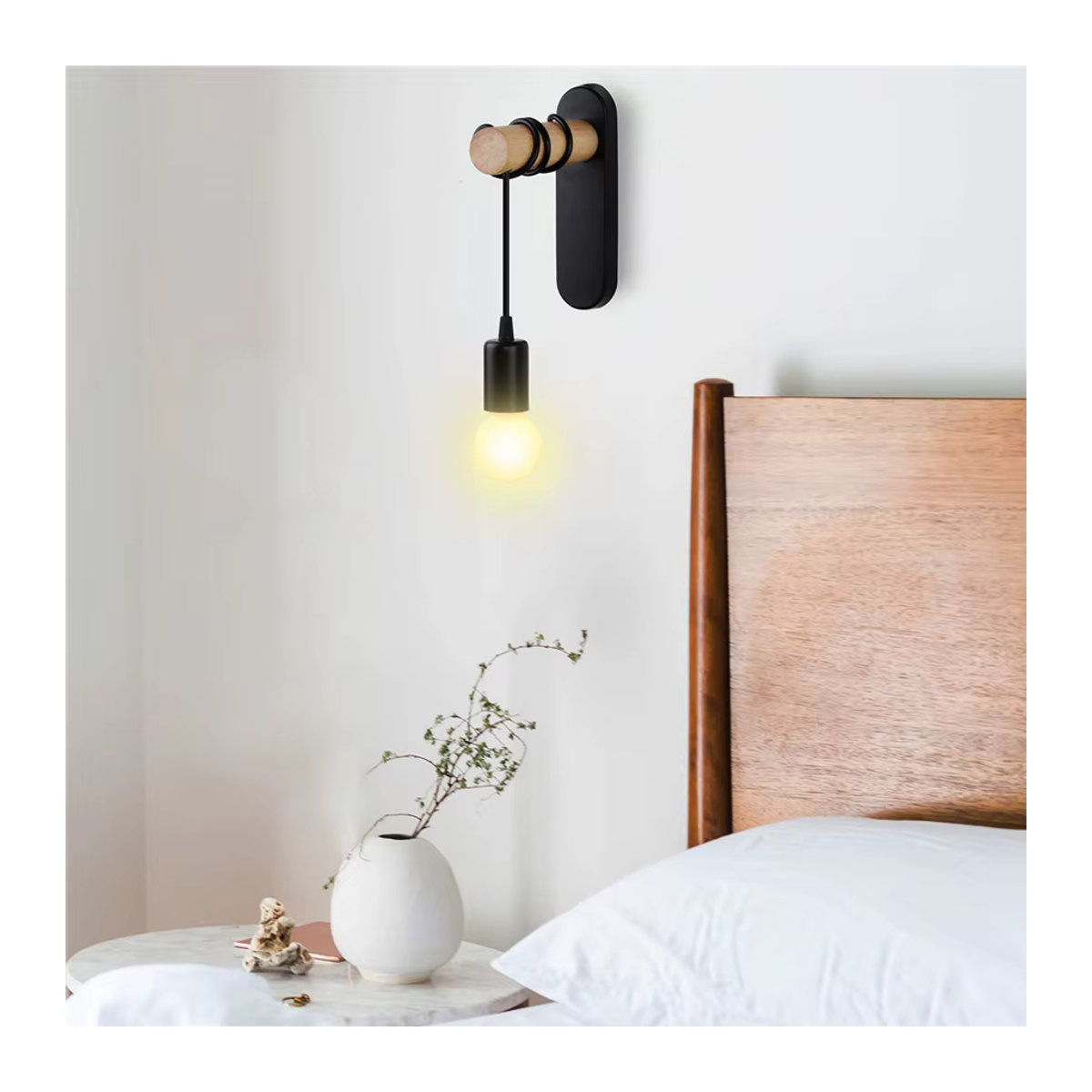 SIKEBOTE Moderne Wandleuchte aus Holz in Schwarz mit E27 Fassung im Skandinavischen Design - Bild 3