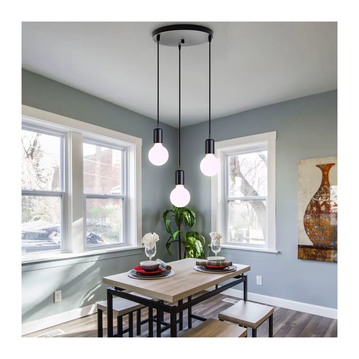SIKEBOTE Pendelleuchte Nordic Design in Schwarz aus Metall mit E27 Fassung für Esszimmer und Küche - Bild 2