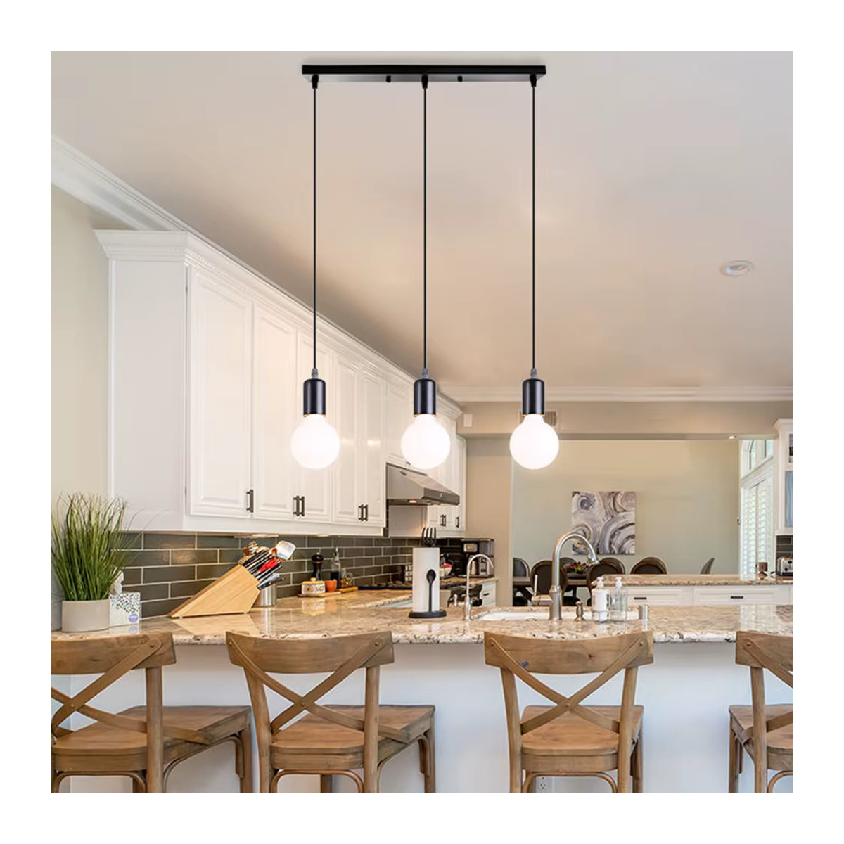 SIKEBOTE Pendelleuchte Nordic Design in Schwarz aus Metall mit E27 Fassung für Esszimmer und Küche - Bild 3