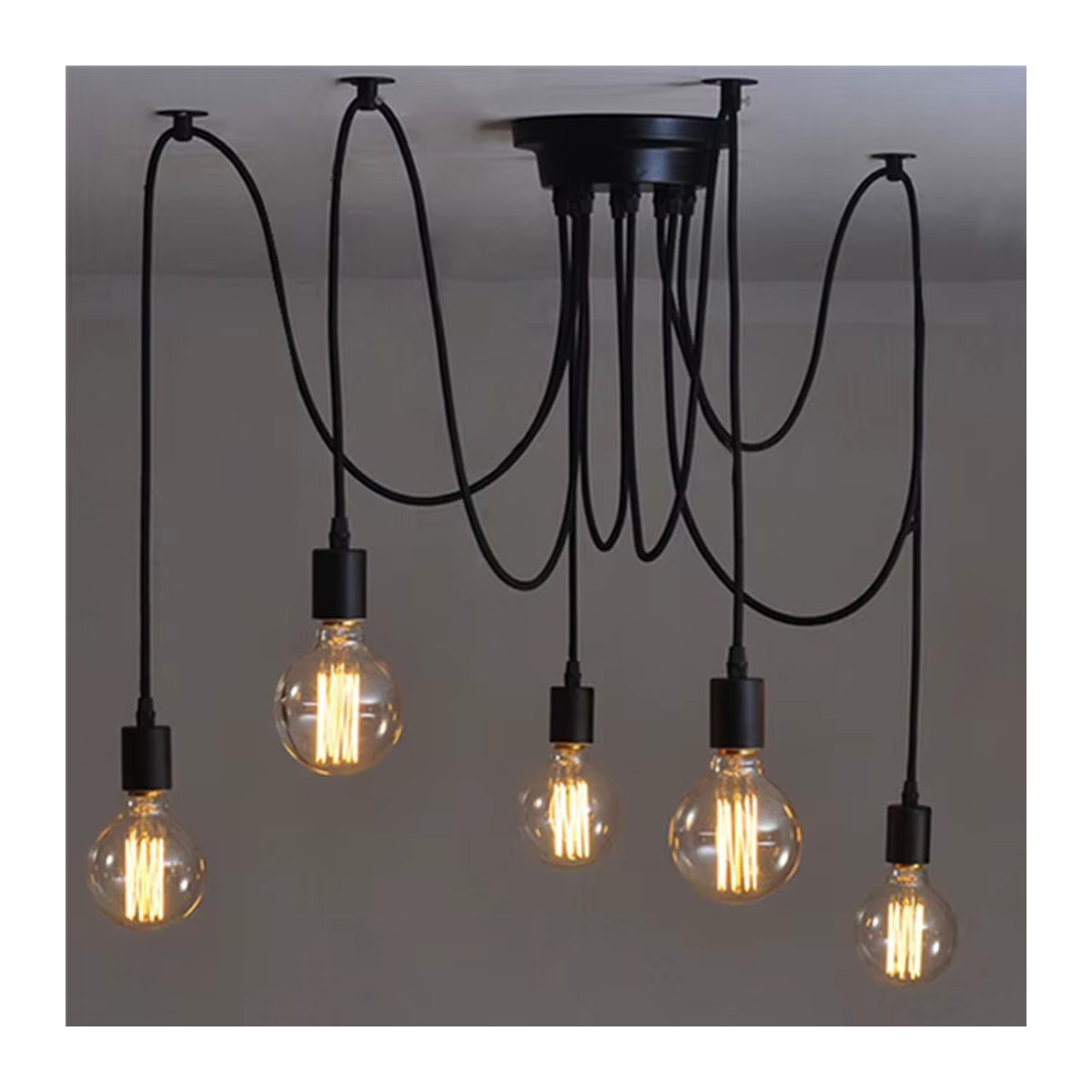 SIKEBOTE Spinne Kronleuchter im Industrial Design, Moderne Deckenlampe aus Metall in Schwarz, E27 Fassung - Bild 2