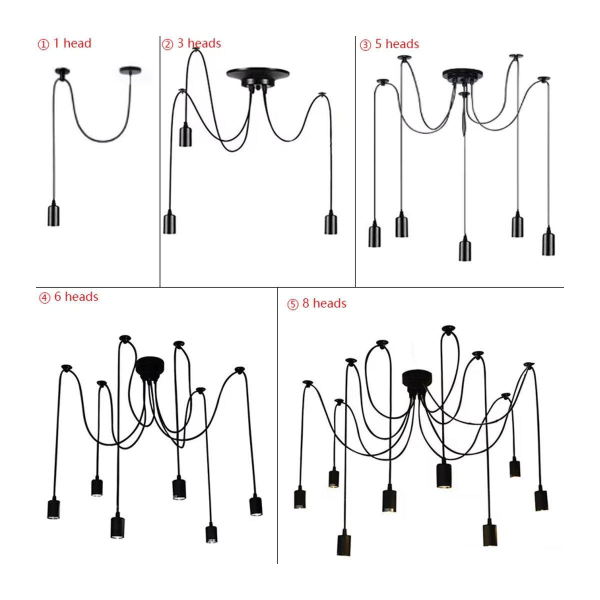 SIKEBOTE Spinne Kronleuchter im Industrial Design, Moderne Deckenlampe aus Metall in Schwarz, E27 Fassung - Bild 4