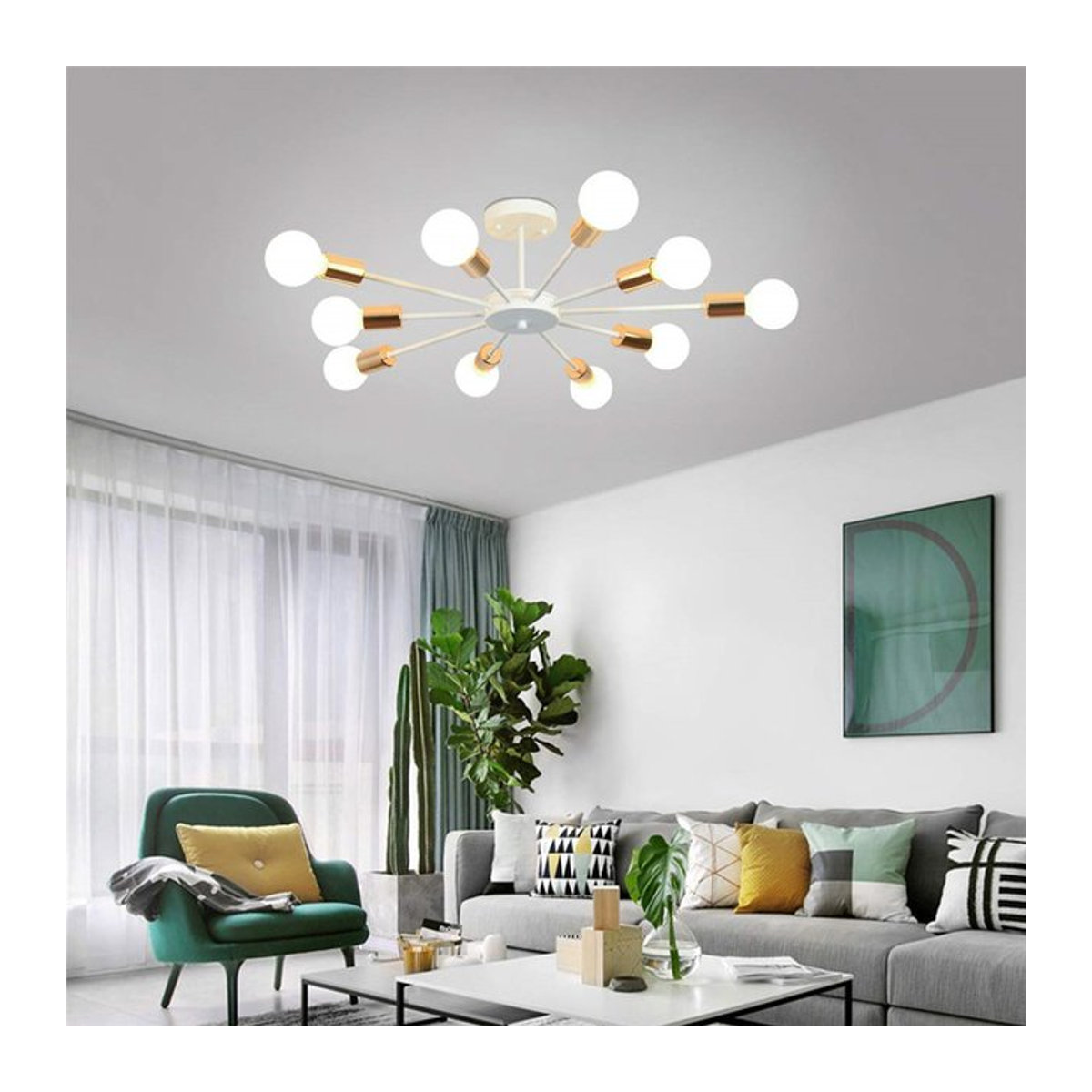 SIKEBOTE Sputnik Kronleuchter aus Metall im modernen Industrie-Design, Weiß, 6er-Lampe - Bild 1