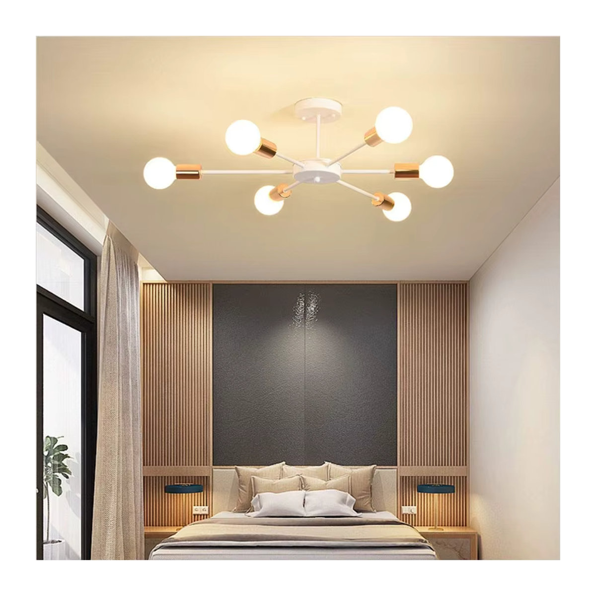 SIKEBOTE Sputnik Kronleuchter aus Metall im modernen Industrie-Design, Weiß, 6er-Lampe - Bild 2