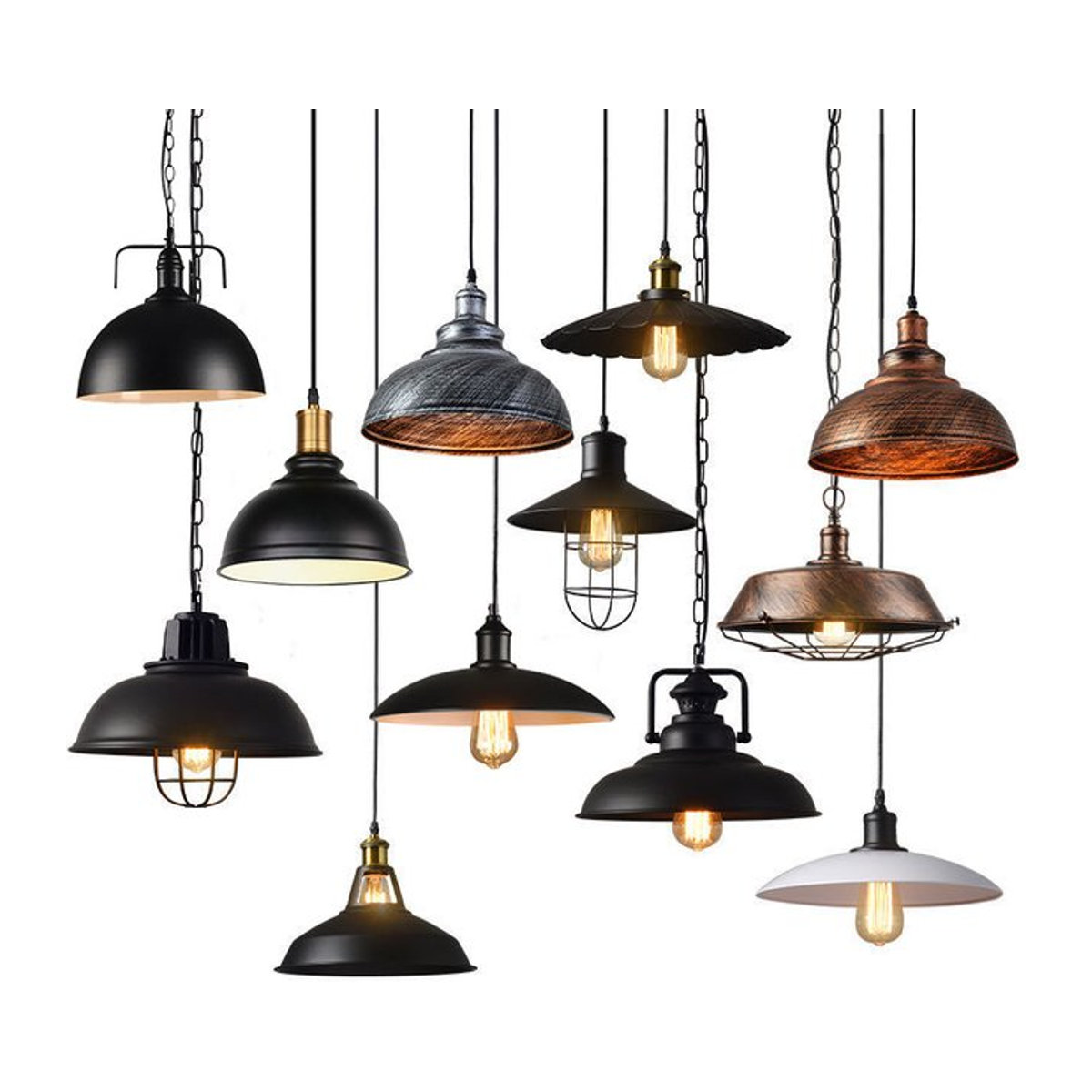 SIKEBOTE Vintage Pendelleuchte Industrial Retro Design in Schwarz aus Metall - Bild 1