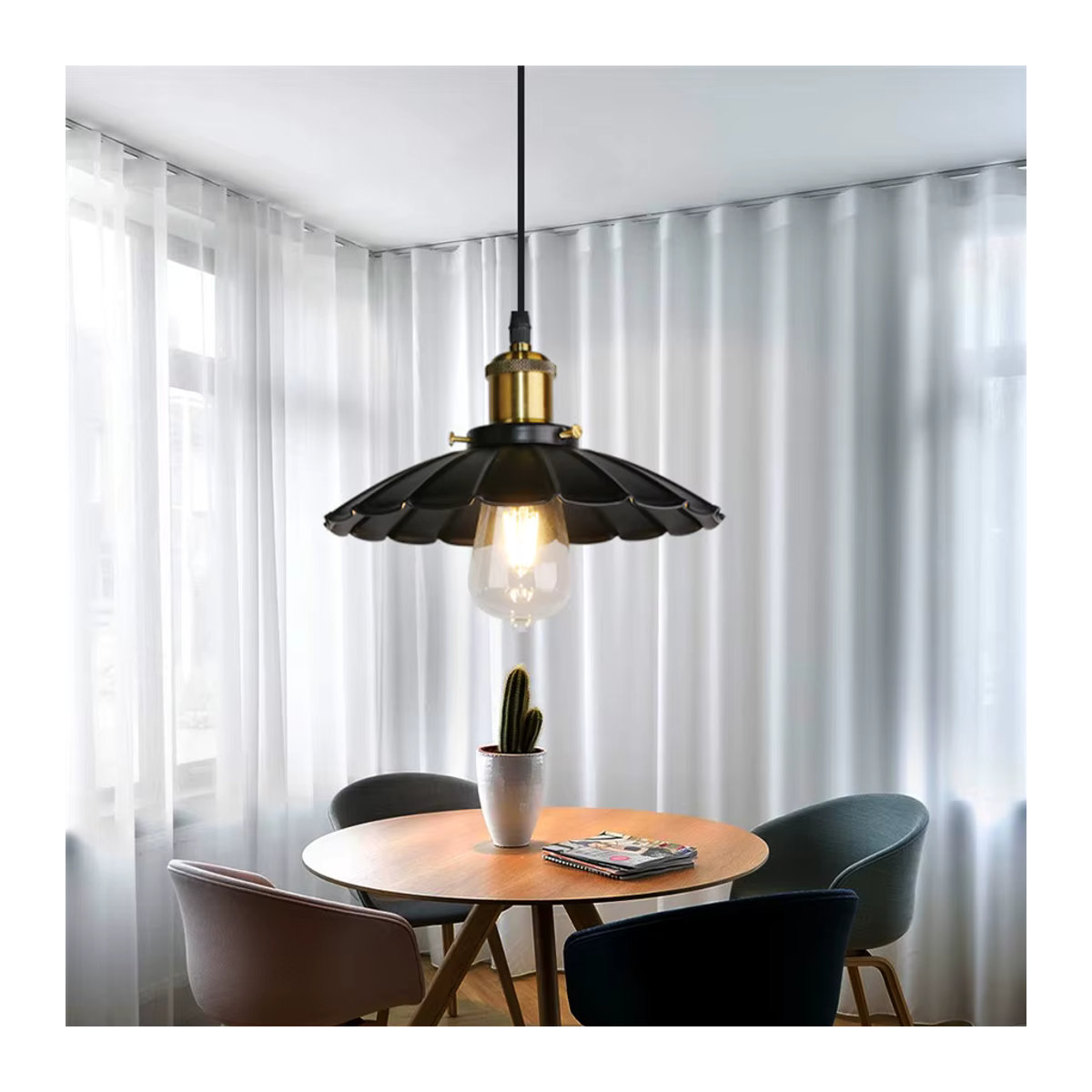 SIKEBOTE Vintage Pendelleuchte Industrial Retro Design in Schwarz aus Metall - Bild 5