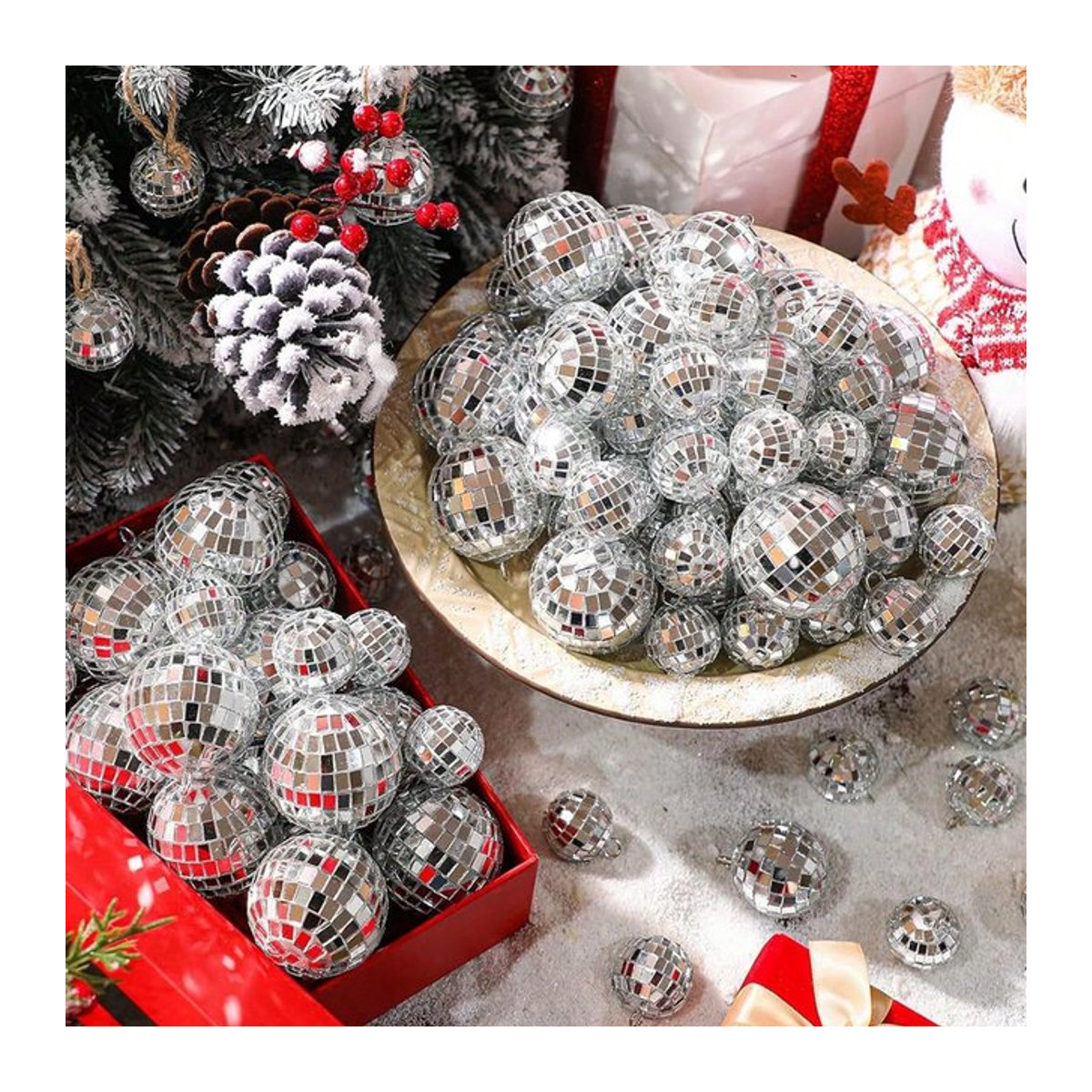 Silberne Weihnachtskugeln als hängende Ornamente für deinen Weihnachtsbaum und deine Heimdekoration, Durchmesser: 3 bis 15 cm - Bild 1