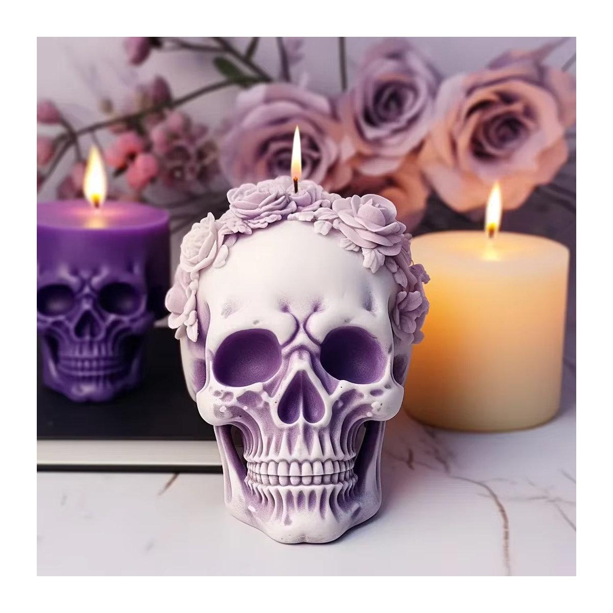 Silikonform für Halloween Rose Schädel Kerzen zur DIY Herstellung von Epoxidharz und Wachs-Dekorationen - Bild 3