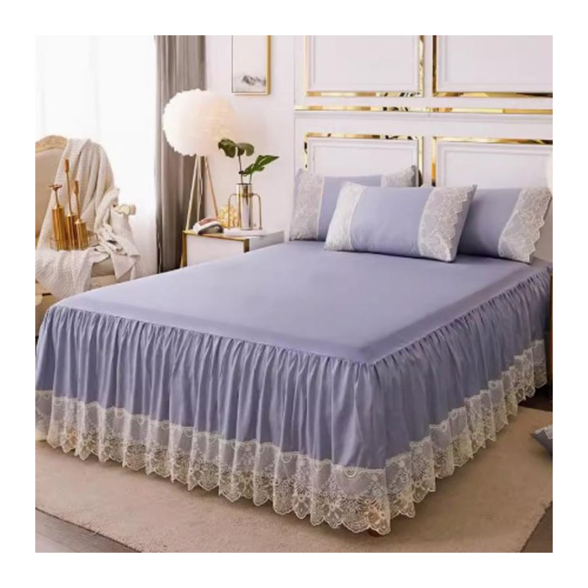 Simmons Prinzessinnen-Tagesdecke mit Spitzenrand in Lila, 3-teiliges Set zur Dekoration und zum Schutz, B/T/H: 150 x 200 cm - Bild 1