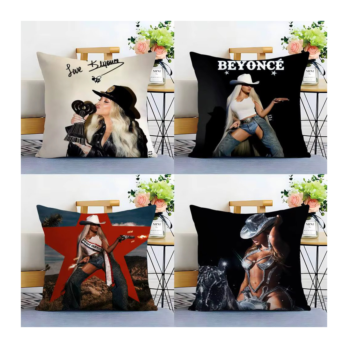 Singer B-Beyonce Cowboy-Kissenbezug aus Plüschstoff in Multicolor - Bild 3