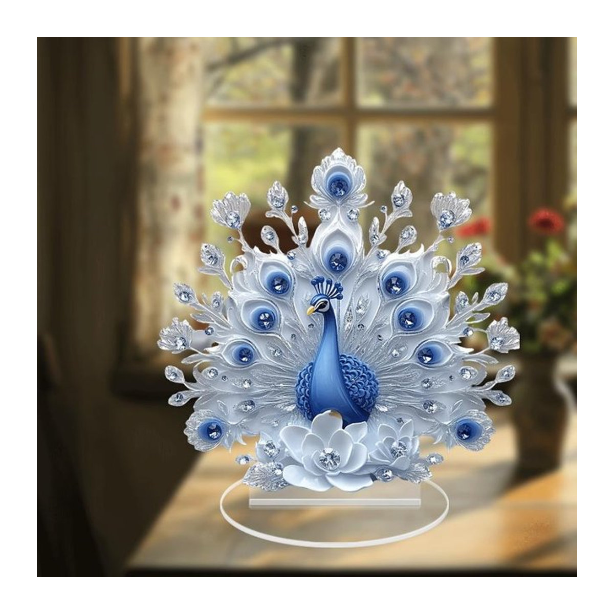 Sinlay Pfauendekor Pfauenfigur in Blau aus Kunststoff für Schreibtisch und Büro - Bild 1