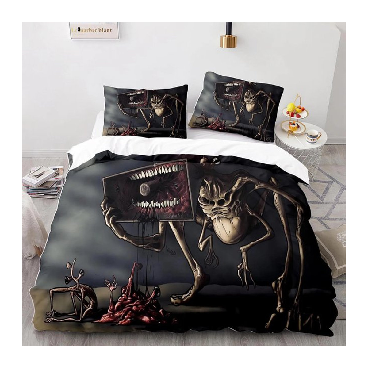 Sirenenkopf Bettwäscheset mit 3D-Druck für Erwachsene und Kinder, Queen Size, B/H: 210 x 210 cm, 3-teilig - Bild 1