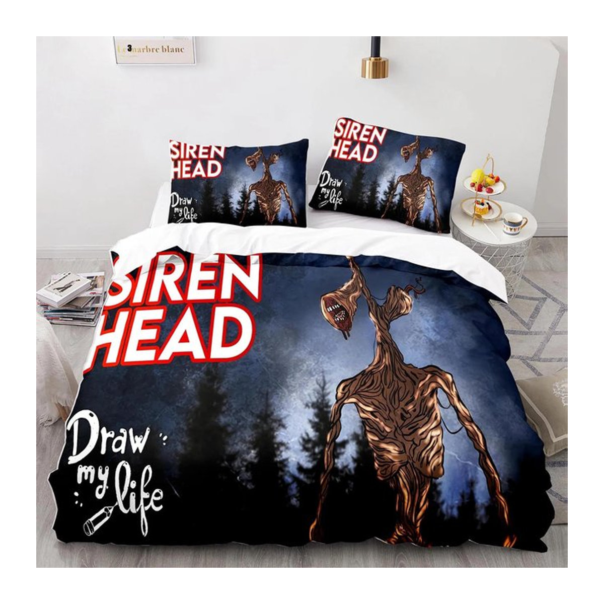 Sirenenkopf Bettwäscheset mit 3D-Druck für Erwachsene und Kinder, Queen Size, B/H: 210 x 210 cm - Bild 1
